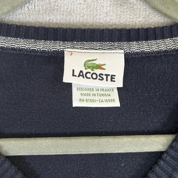 Lacoste men’s v- neck navy blue pullover cotton sweater - Picture 4 of 10